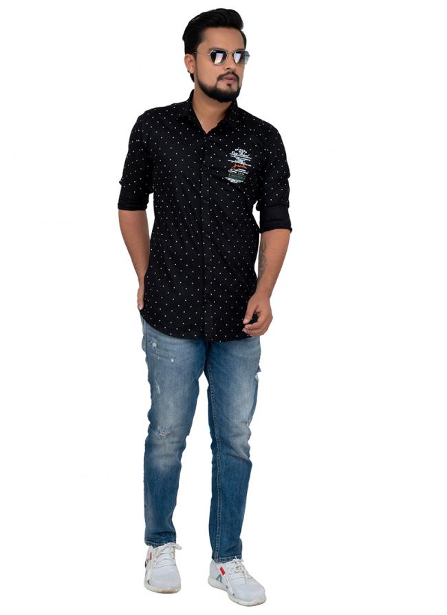 Black Cotton Casual Wear Plain Shirt