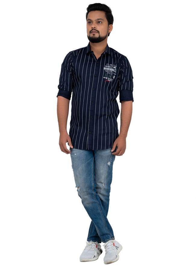 Navy Blue Cotton Casual Wear Plain Shirt