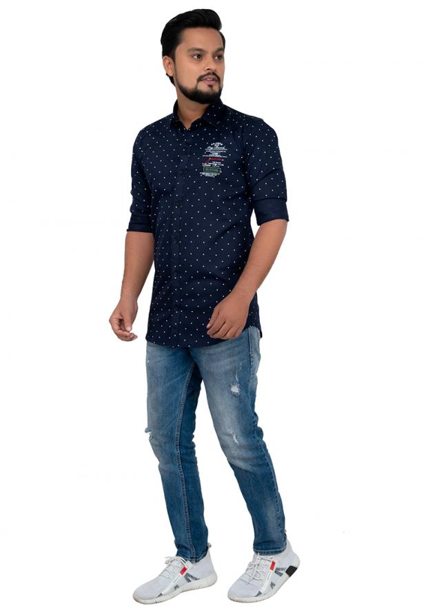 Navy Blue Cotton Casual Wear Plain Shirt