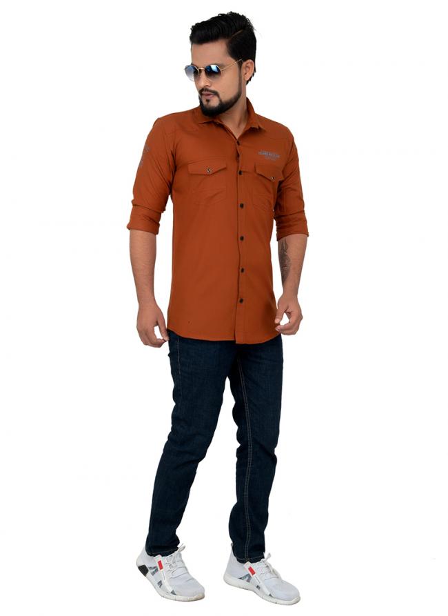 Rust Cotton Casual Wear Plain Shirt