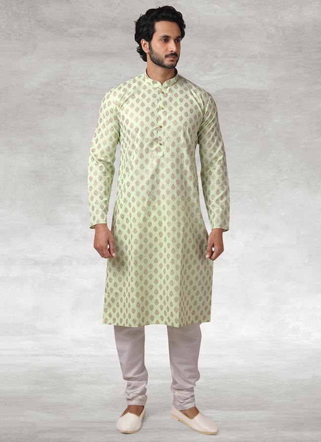 Pista green Cotton Traditional Wear Printed Work Kurta Pajama