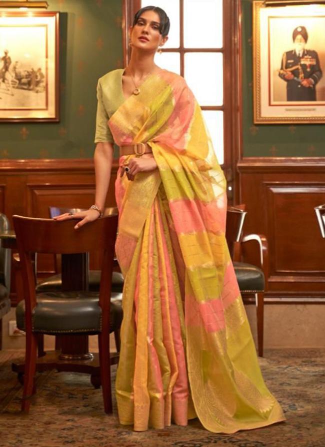 Yellow Organza Festival Wear Sequins Work Saree