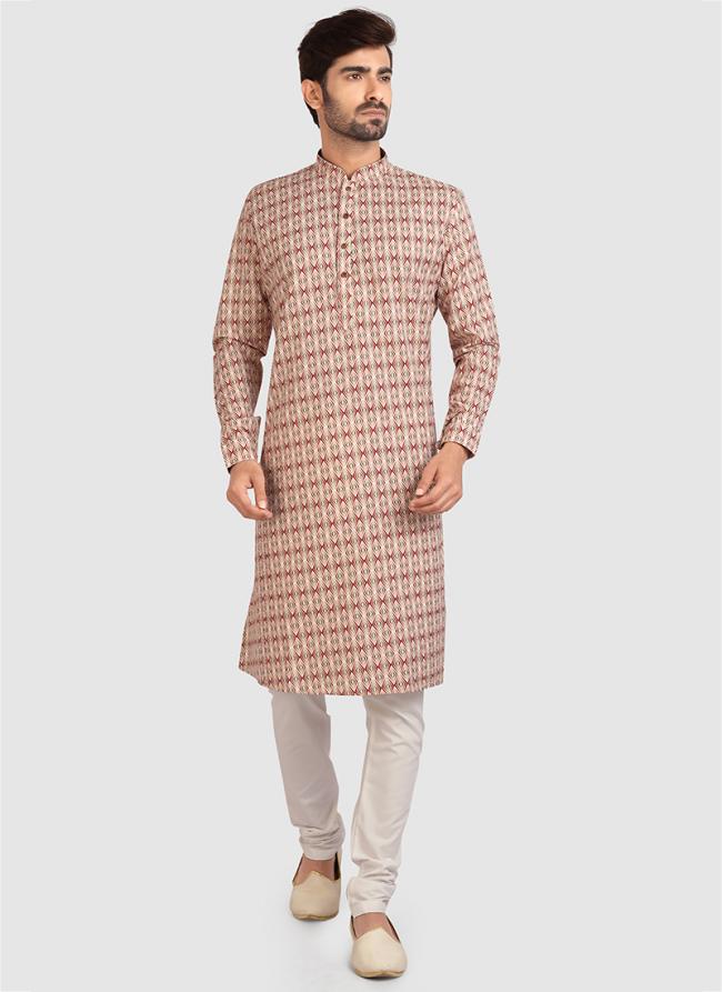 Gold Cotton Festival Wear Printed Work Kurta Pajama