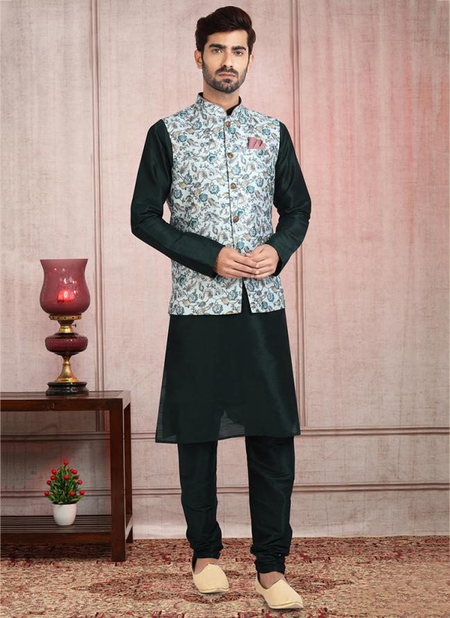 Pista green Art Silk Traditional Wear Printed Work Kurta Pajama With Jacket