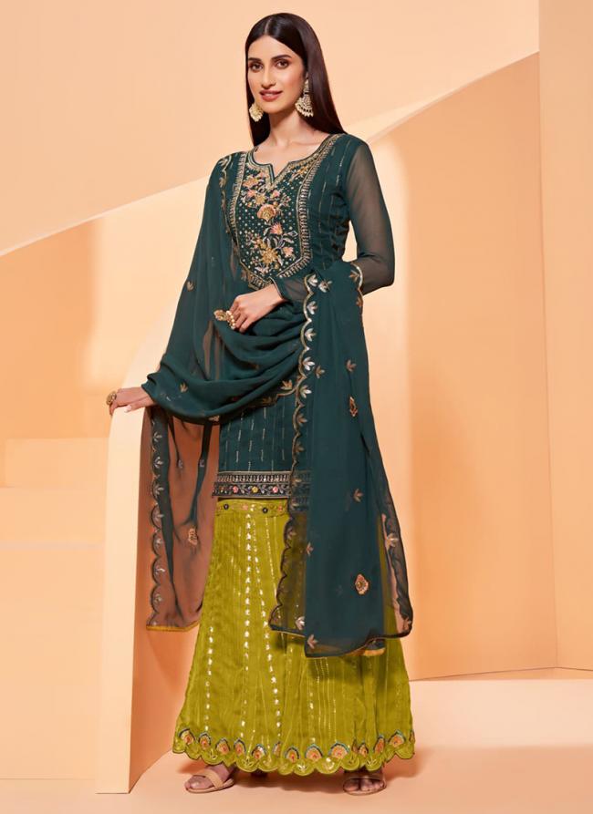 Blue Pure Georgette Festival Wear Hand Work Sharara Suit