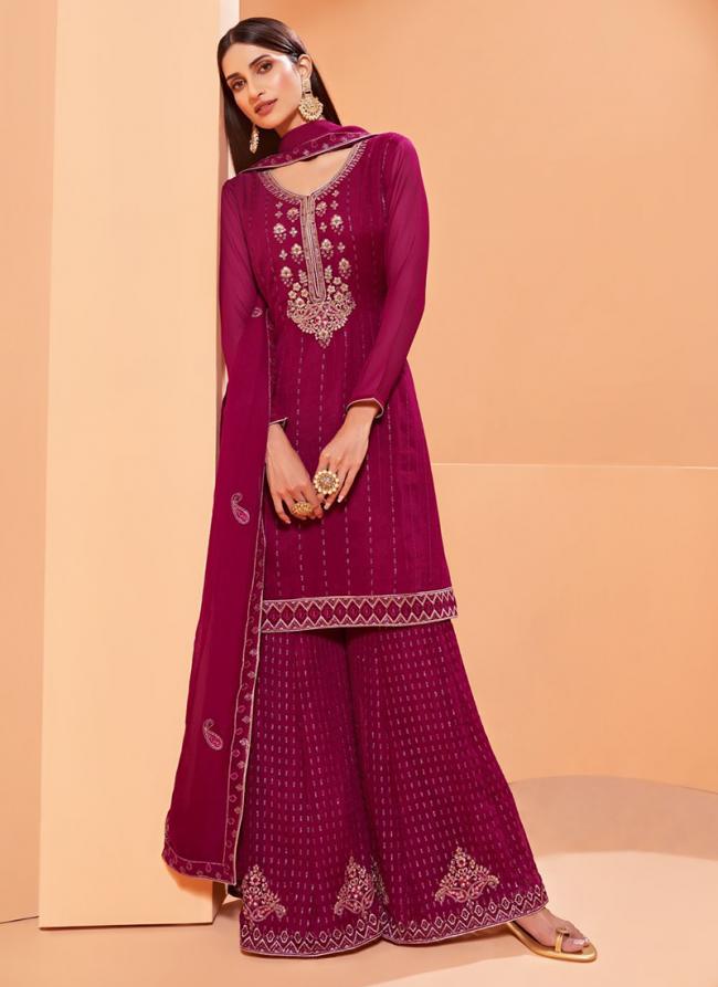 Purple Pure Georgette Festival Wear Hand Work Sharara Suit