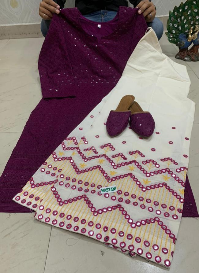 Wine Pure Cambric Cotton Festival Wear Sequins Work Kurti With Palazzo