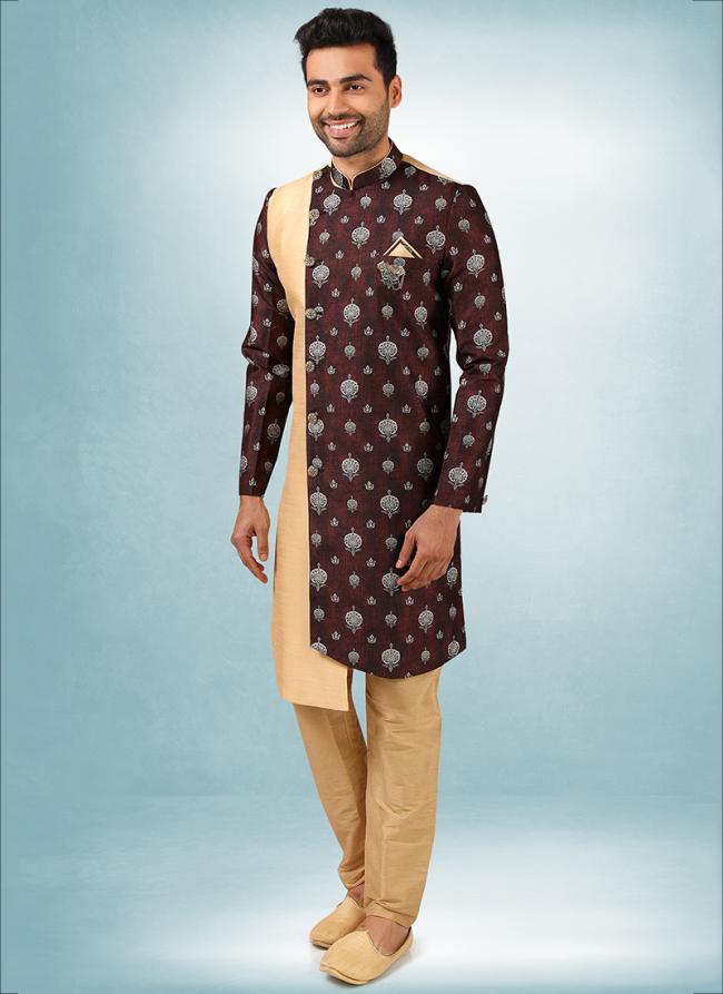 Baige-brown Art Silk Festival Wear Printed Work Indo Western