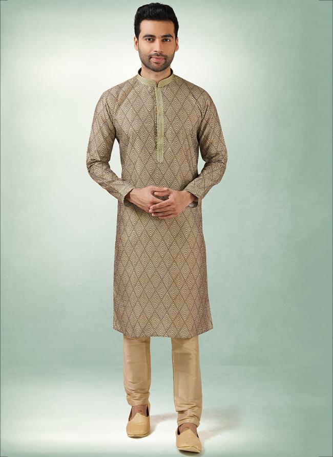 Grey Art Silk Traditional Wear Printed Work Kurta Pajama