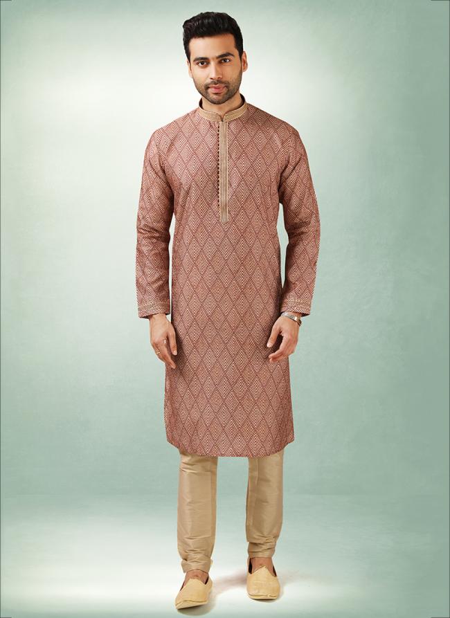 Maroon Art Silk Traditional Wear Printed Work Kurta Pajama