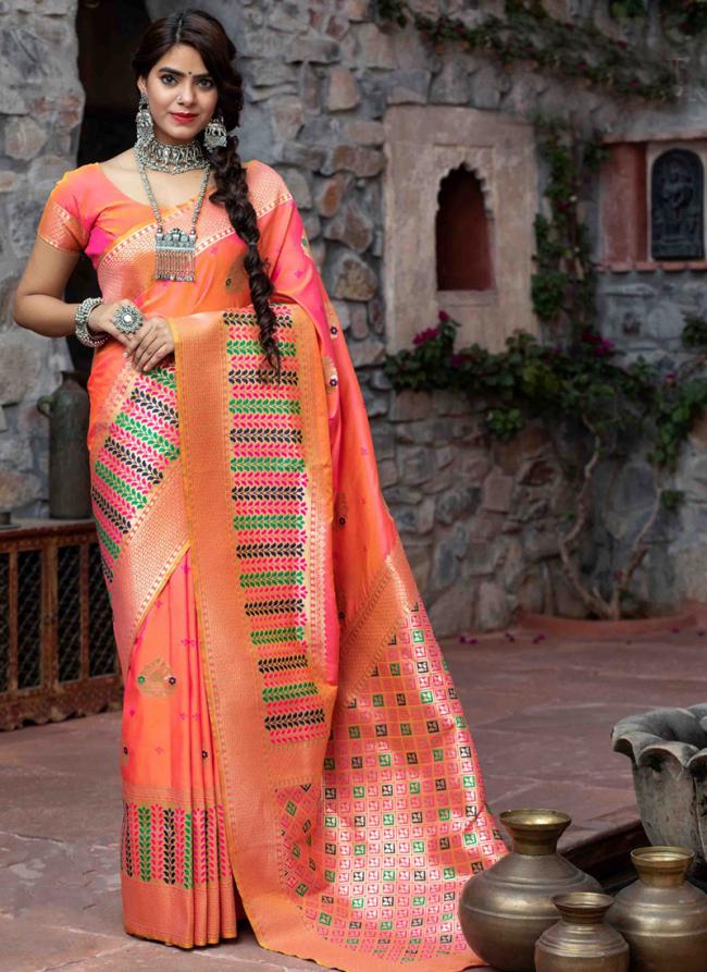Pink Banarasi Silk Traditional Wear Weaving Saree
