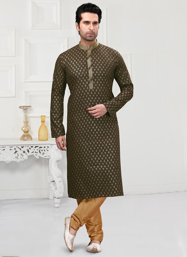 Mehndi Green Traditional Wear Printed Work  Cotton Kurta Pajama