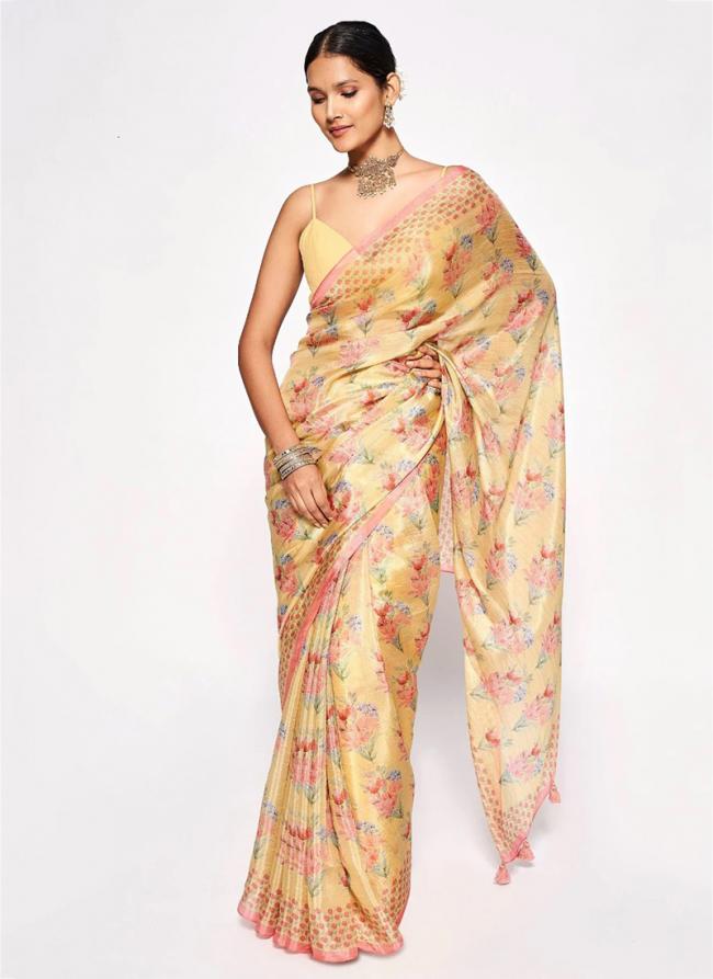 Beige Chinnon Party Wear Digital Printed Saree