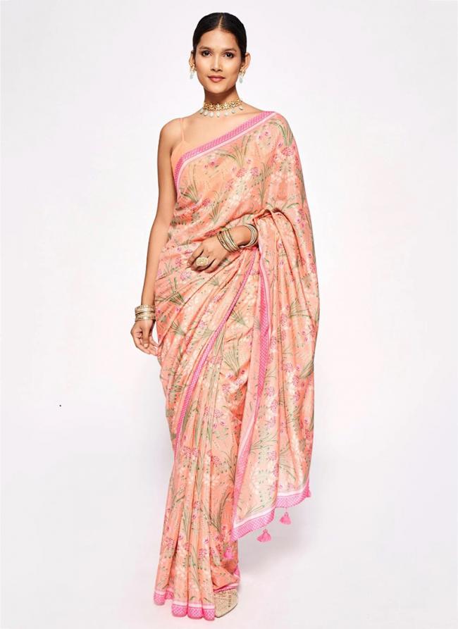 Pink Chinnon Party Wear Digital Printed Saree