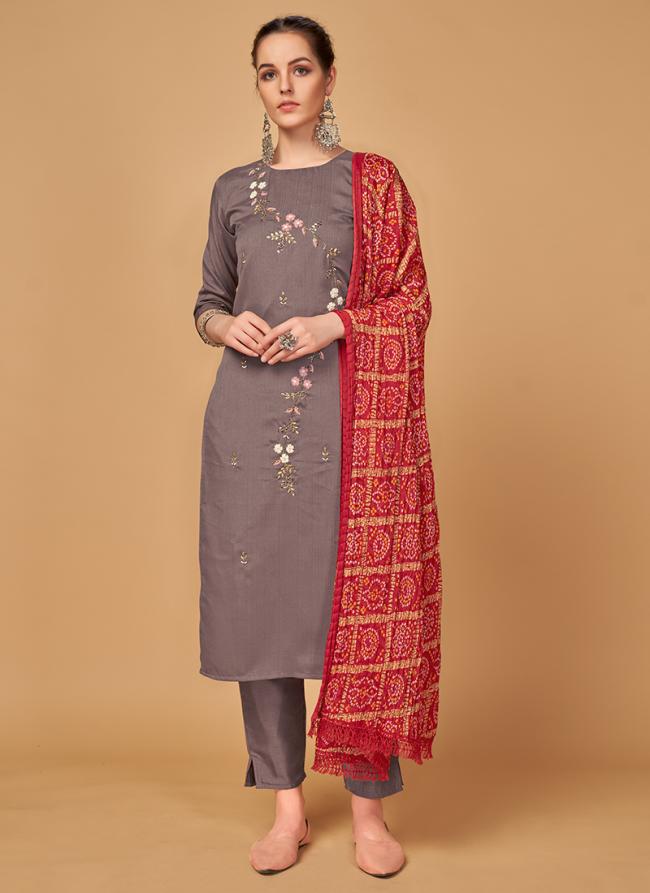 Grey Lord Silk Traditional Wear Embroidery Work Readymade Salwar Suit