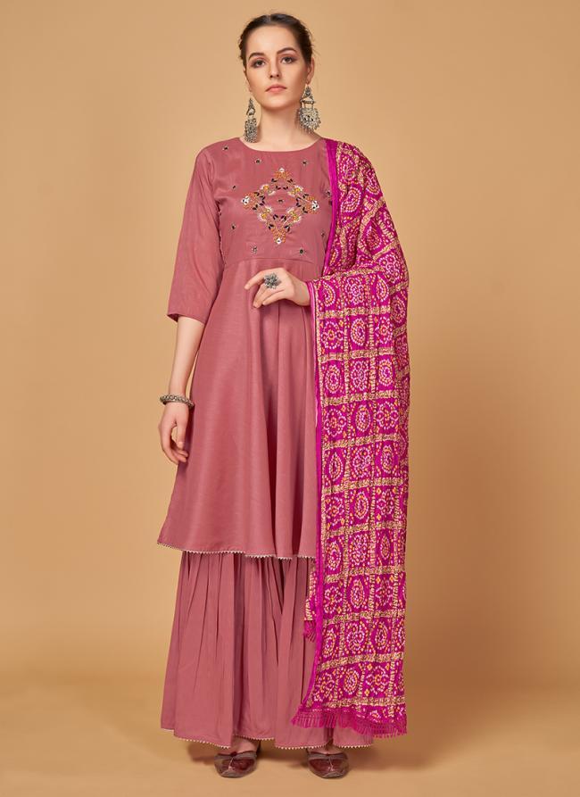 Pink Lord Silk Traditional Wear Embroidery Work Readymade Salwar Suit