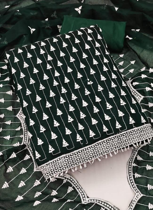Bottle Green Semi Modal Festival Wear Embroidery Work Dress Material