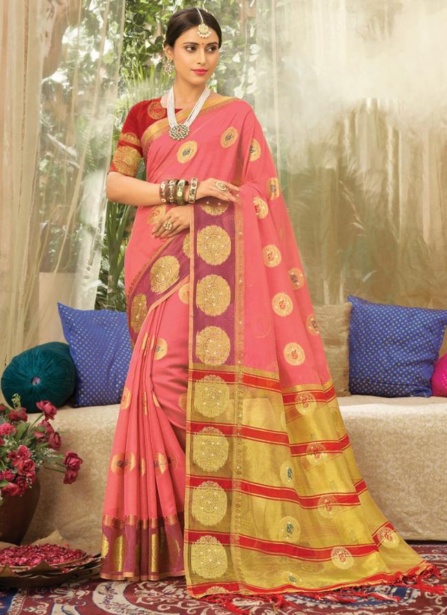 Pink Organza Traditional Wear Weaving Saree