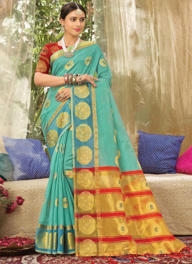 Sky Blue Organza Traditional Wear Weaving Saree