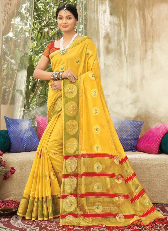 Yellow Organza Traditional Wear Weaving Saree