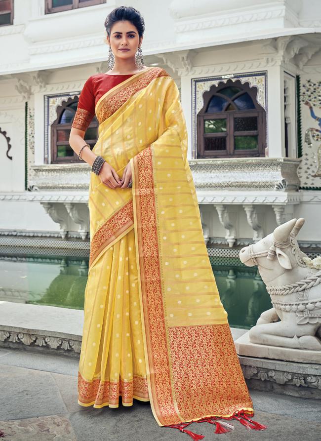 Beige Organza Festival Wear Weaving Saree