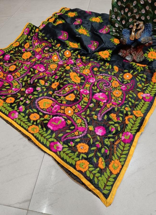 Multi Colour Chanderi Silk Festival Wear Embroidery Work Dupatta