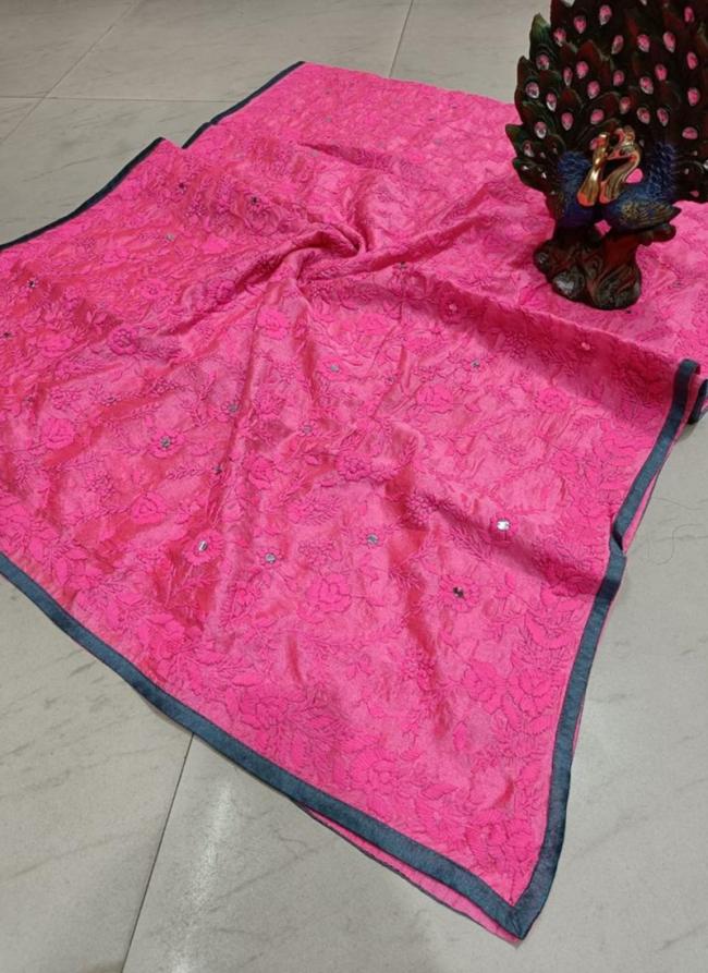 Pink Chanderi Silk Traditional Wear Embroidery Work Dupatta