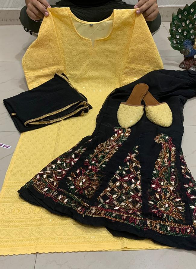 Yellow Pure Cambric Cotton Wedding Wear Sequins Work Readymade Salwar Suit