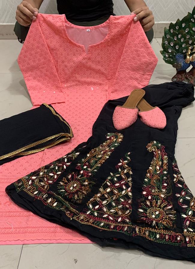 Pink Pure Cambric Cotton Wedding Wear Sequins Work Readymade Salwar Suit