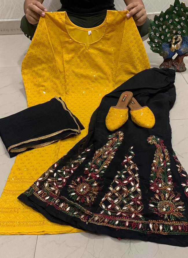 Yellow Pure Cambric Cotton Wedding Wear Sequins Work Readymade Salwar Suit