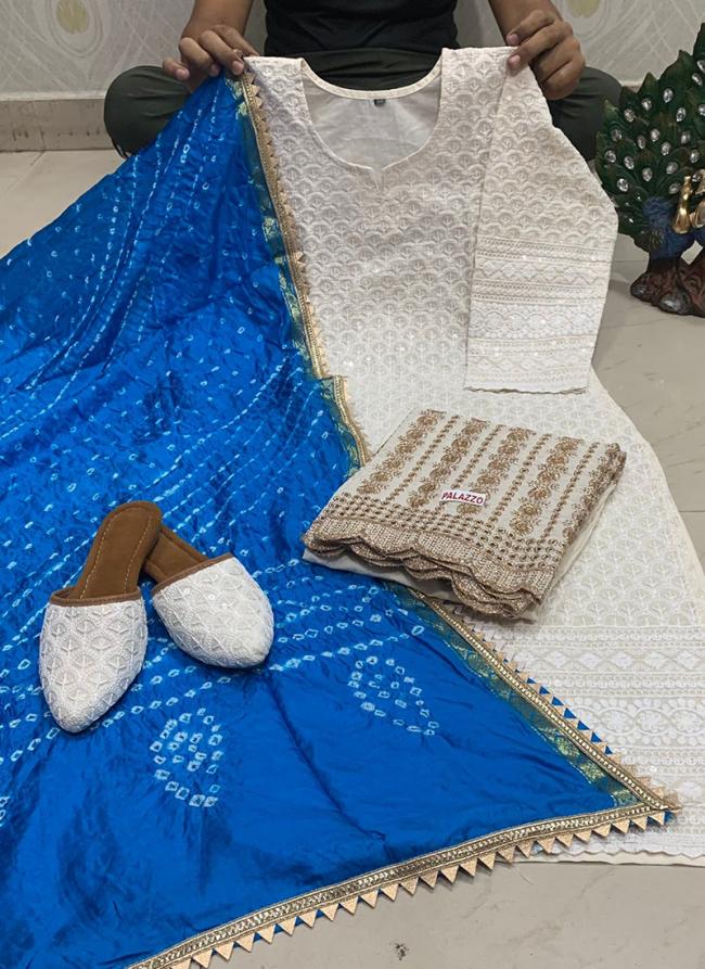 Blue Pure Cambric Cotton Traditional Wear Sequins Work Readymade Salwar Suit