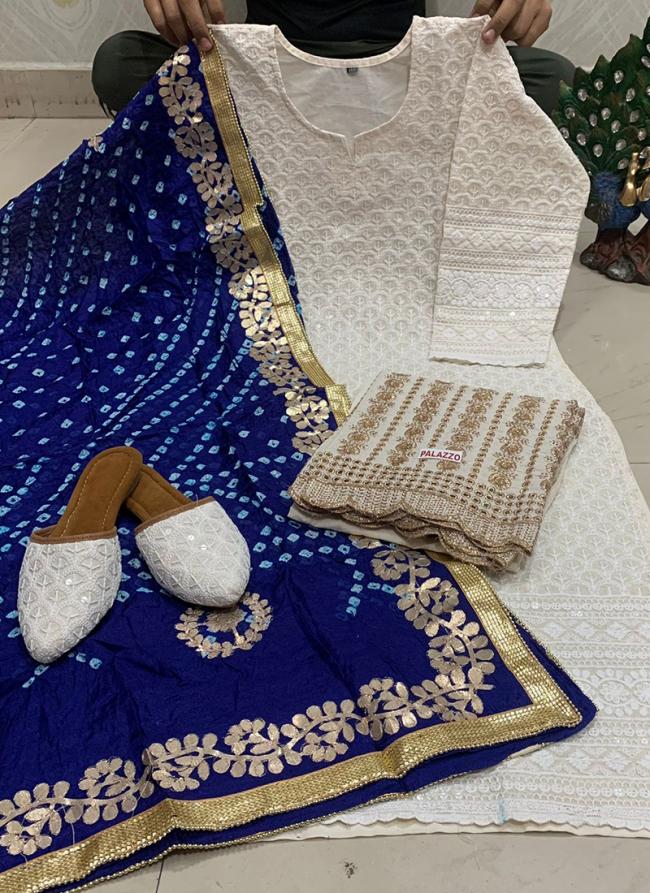 Blue Pure Cambric Cotton Traditional Wear Sequins Work Readymade Salwar Suit