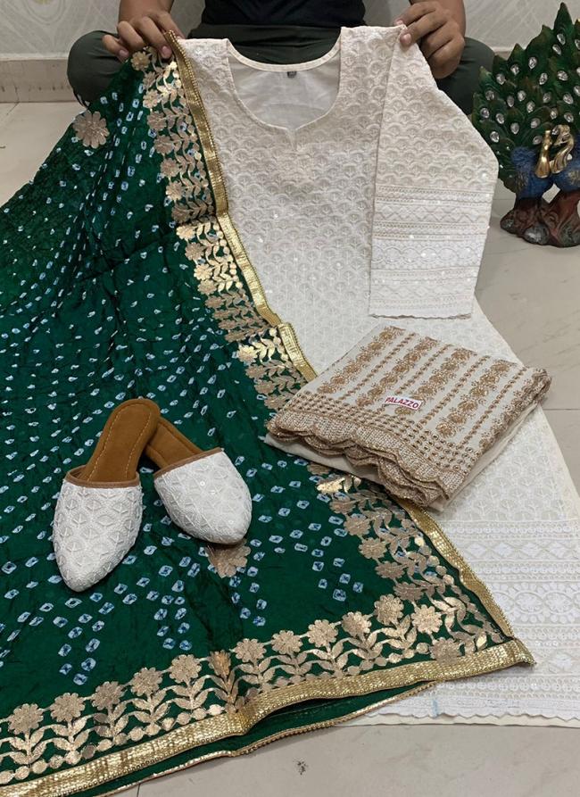 Bottle Green Pure Cambric Cotton Traditional Wear Sequins Work Readymade Salwar Suit