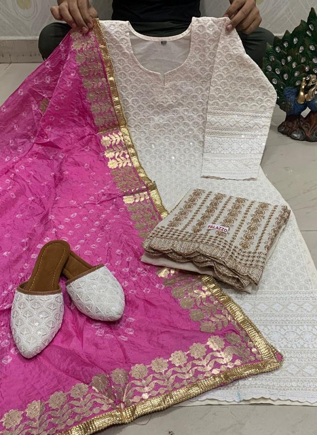 Pink Pure Cambric Cotton Traditional Wear Sequins Work Readymade Salwar Suit