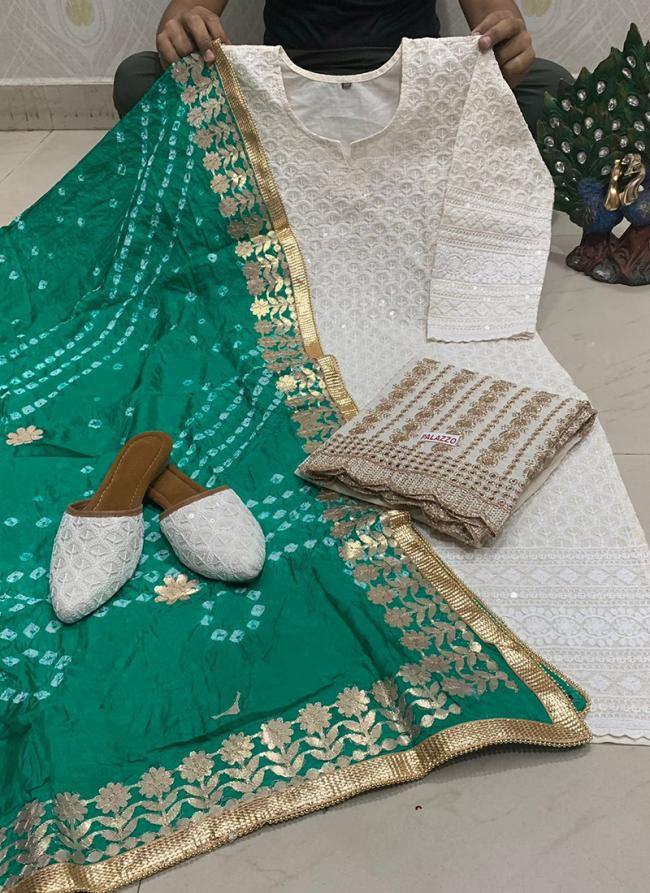 Teal Pure Cambric Cotton Traditional Wear Sequins Work Readymade Salwar Suit