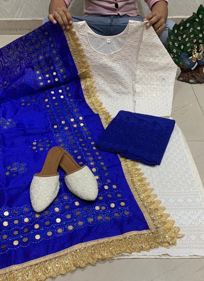 Blue Cambric Cotton Festival Wear Embroidery Work Readymade Salwar Suit