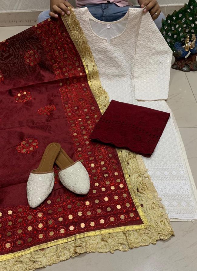 Maroon Cambric Cotton Festival Wear Embroidery Work Readymade Salwar Suit