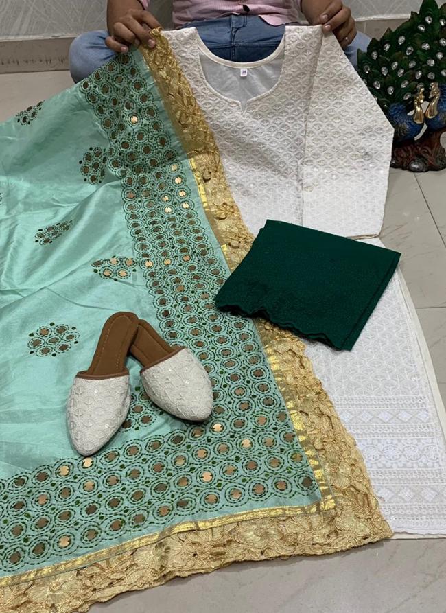 Pista Green Cambric Cotton Festival Wear Embroidery Work Readymade Salwar Suit