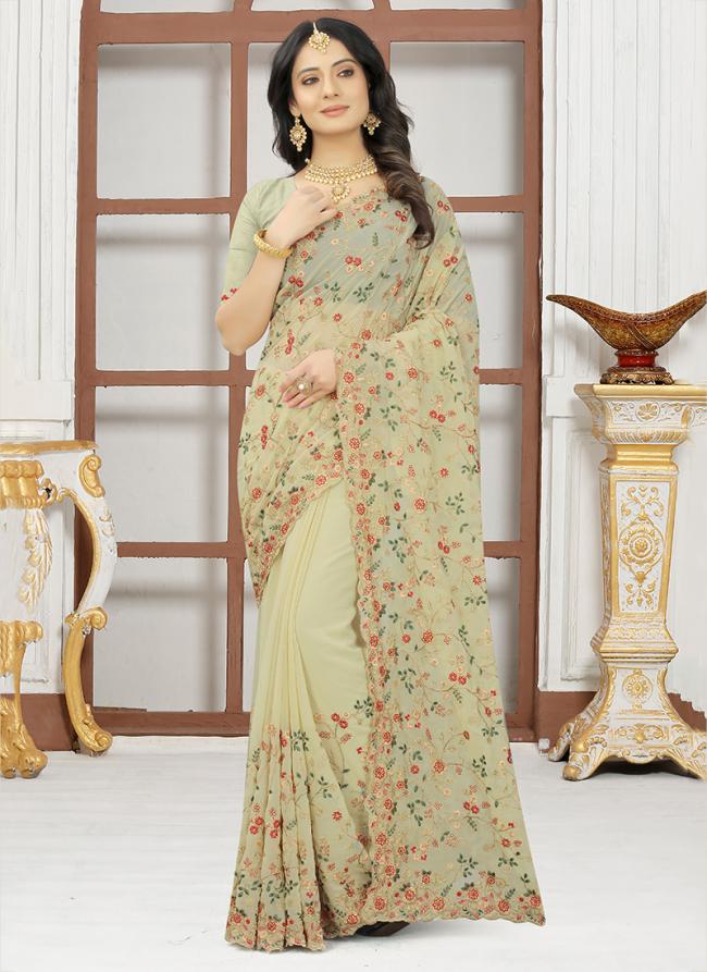 Chiku Georgette Traditional Wear Resham Work Saree