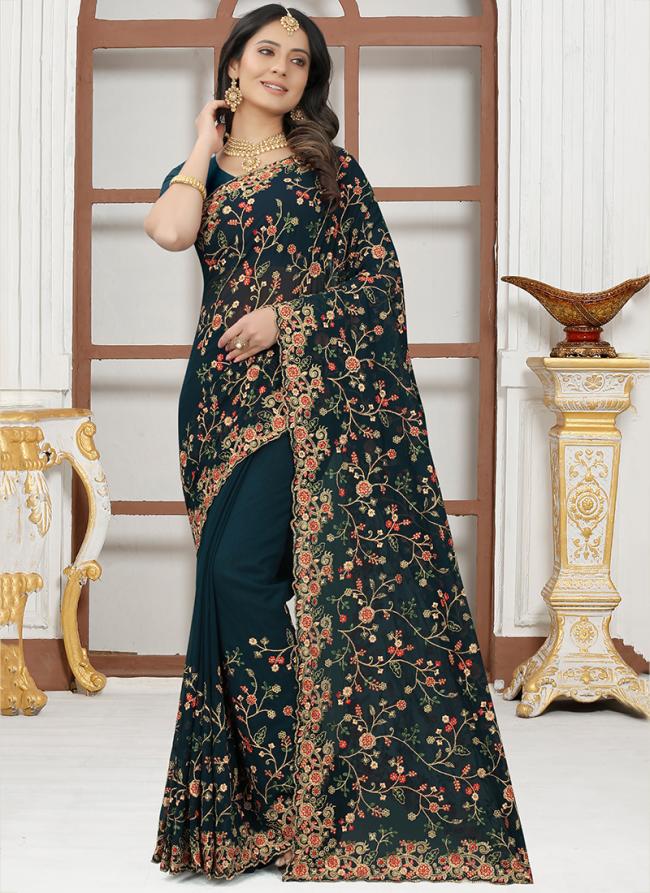 Morpeach Georgette Traditional Wear Resham Work Saree