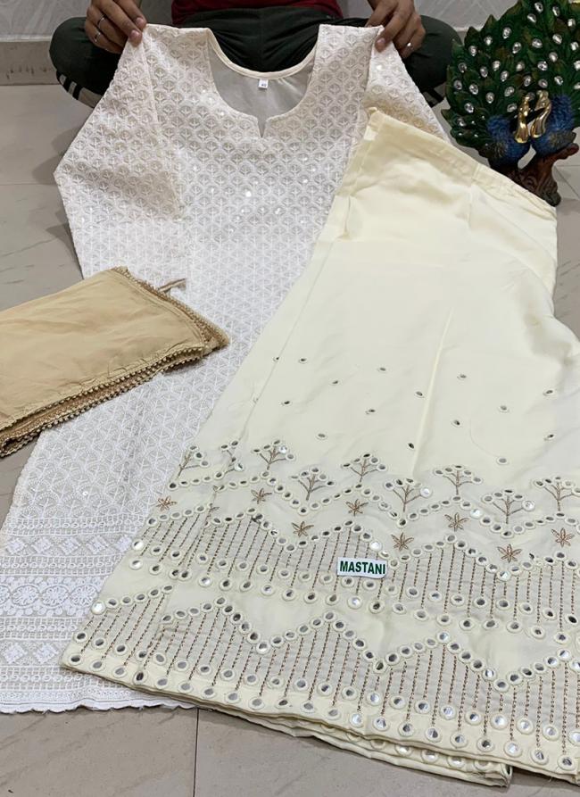 Beige Pure Cambric Cotton Party Wear Sequins Work Readymade Salwar Suit