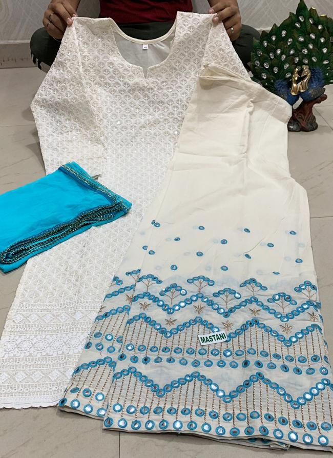 Sky Blue Pure Cambric Cotton Party Wear Sequins Work Readymade Salwar Suit