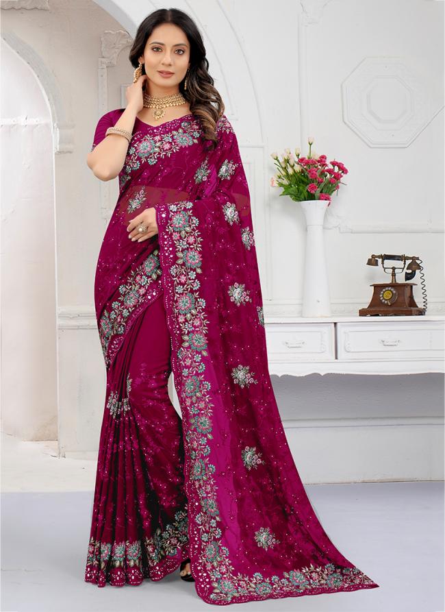 Cherry Georgette Festival Wear Resham Work Saree