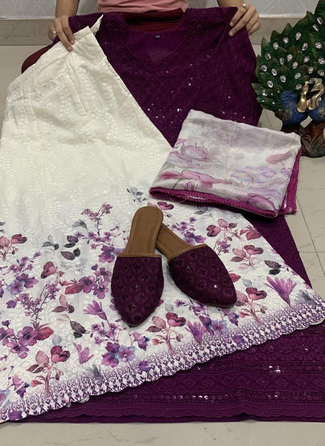 Purple Pure Cambric Cotton Festival Wear Sequins Work Readymade Salwar Suit