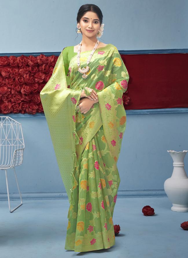 Pista Green Organza Silk Traditional Wear Weaving Saree