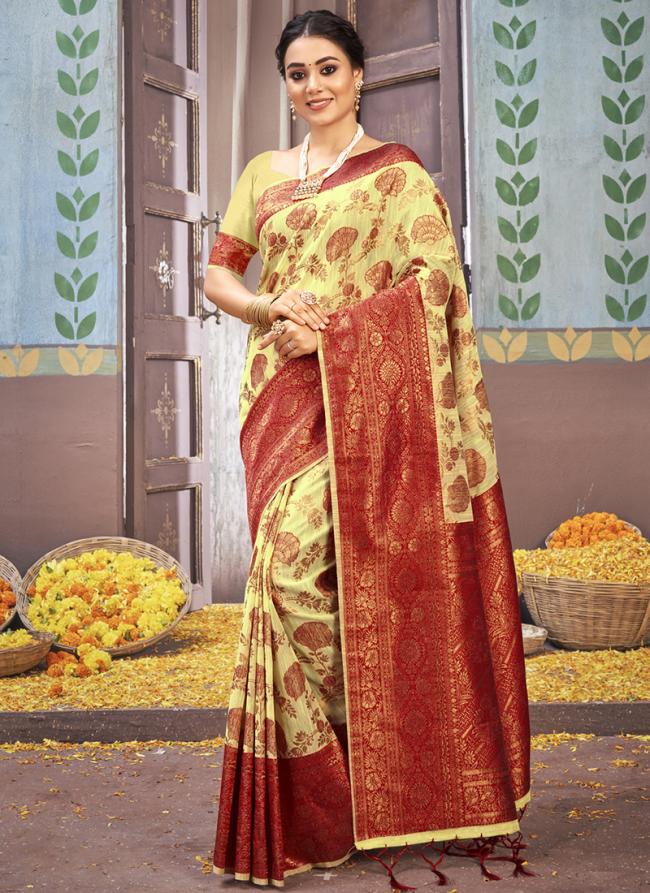 Beige Cotton Traditional Wear Weaving Saree