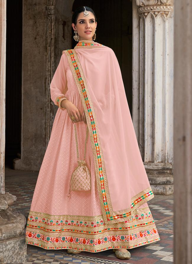 Pink Georgette Traditional Wear Embroidery Work Anarkali Suit
