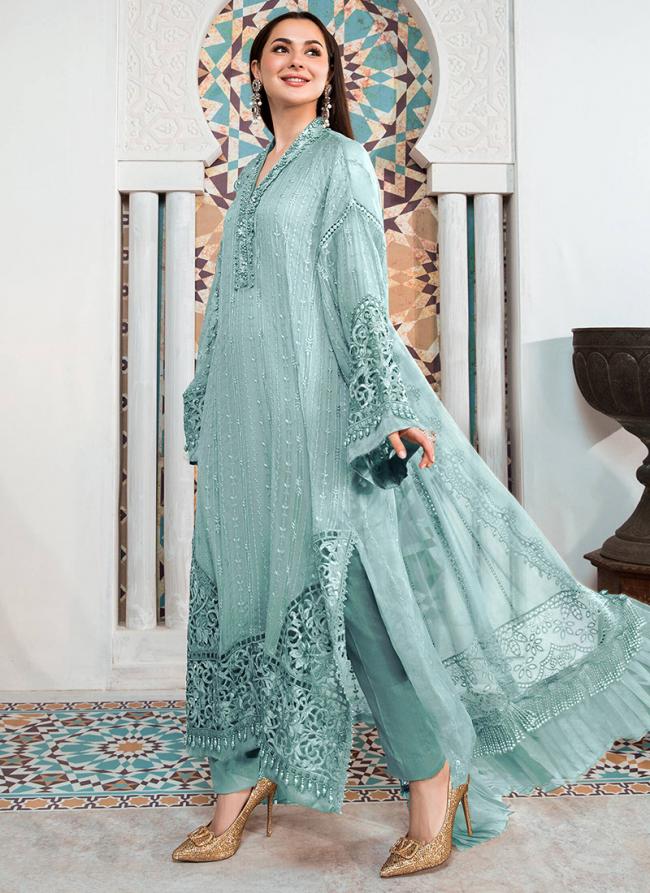 Sky Blue Georgette Traditional Wear Embroidery Work Pakistani Suit