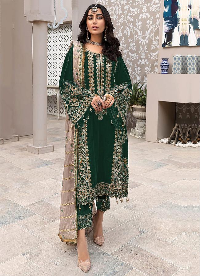 Green Faux Georgette Festival Wear Embroidery Work Pakistani Suit