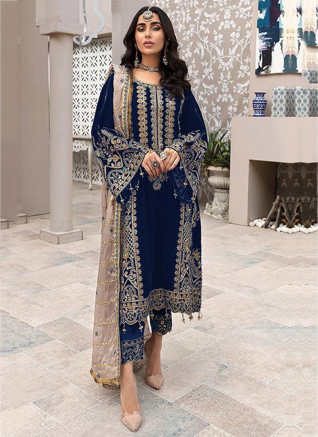 Navy Blue Faux Georgette Festival Wear Embroidery Work Pakistani Suit